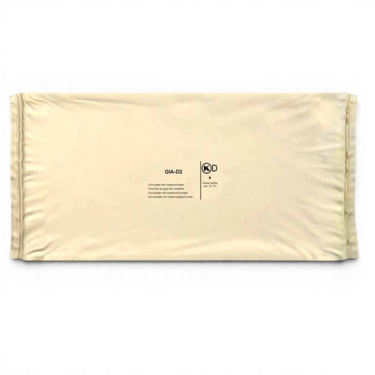 Gold-colored chocolate bar wrapper laid flat with small black text reading 'GIA-D2' and a 'KOD' logo in the center.